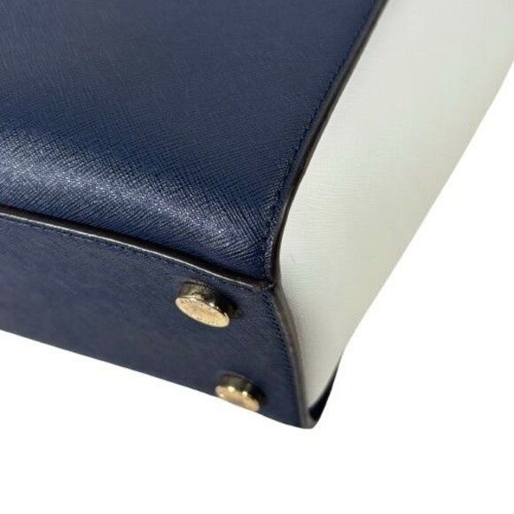 Michael Kors Selma Saffiano Leather Satchel Shoulder Bag Tricolor Navy White Tan - Picture 14 of 16